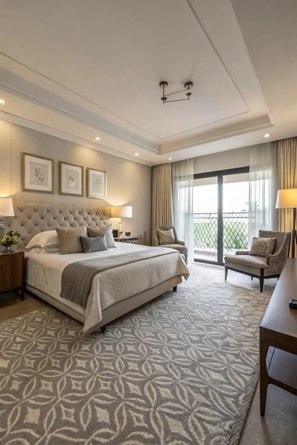 Delicate designs in carpets add a hint of refinement and visual interest.