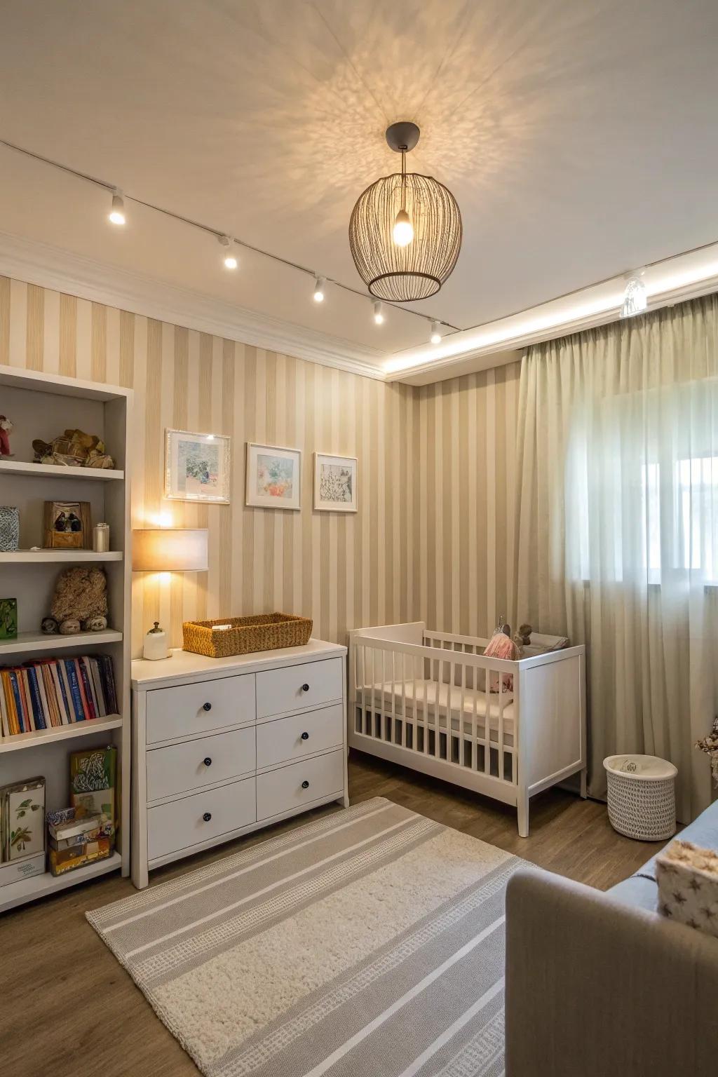 A baby room featuring understated striped accents.