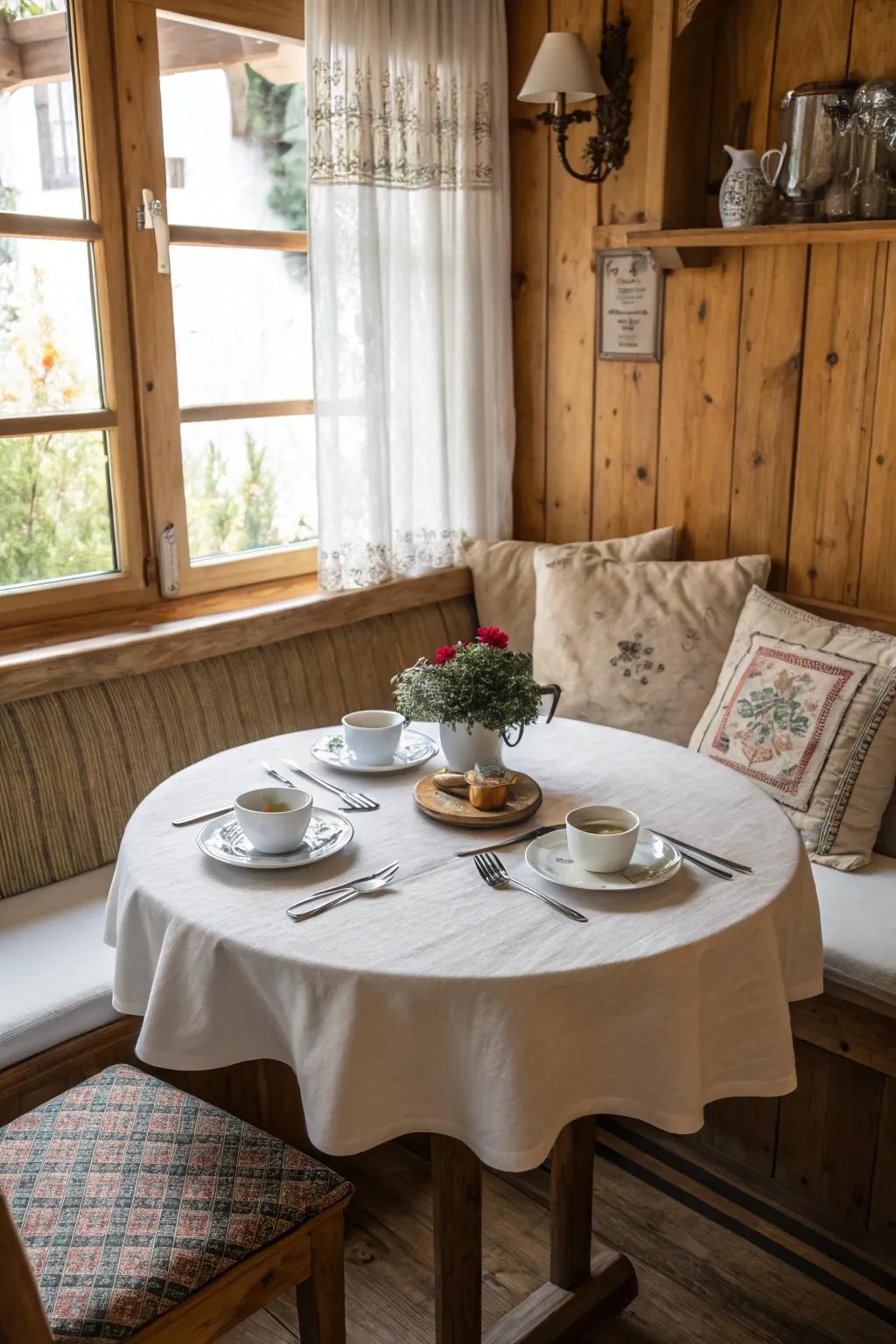 A charming eating nook perfect for breakfast or small get-togethers.