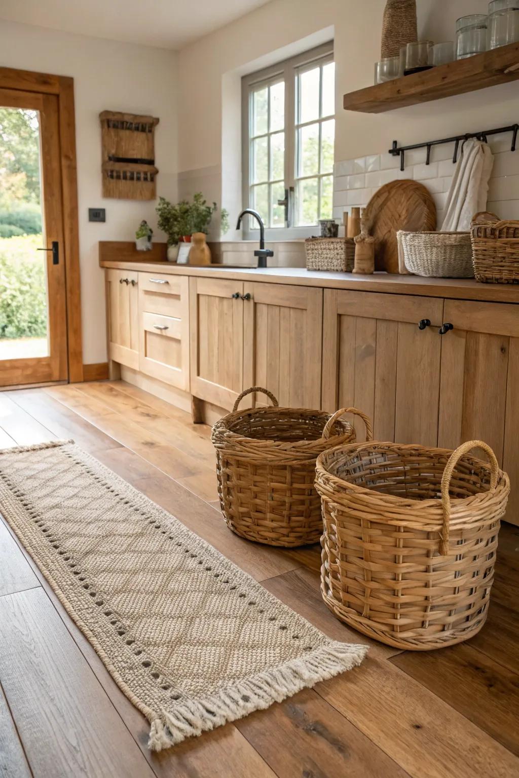 Textures complementing the natural grain of hardwood floors.