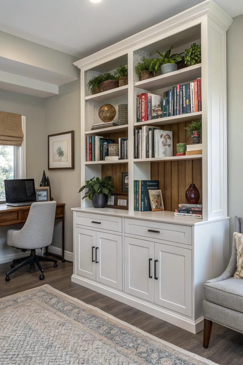 Achieve equilibrium between display and storage through a bookcase-cabinet blend.