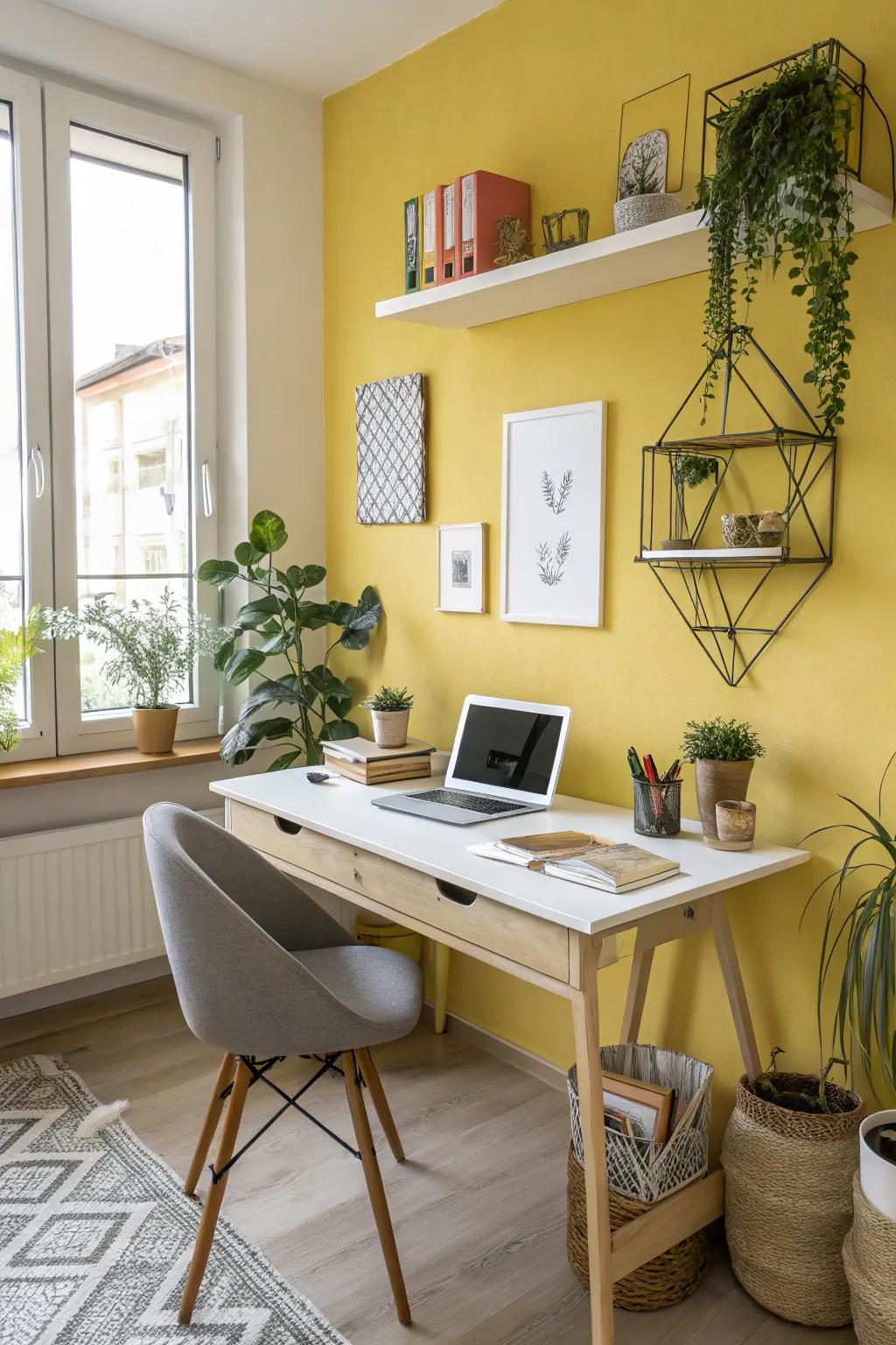 Gold feature walls inject an energetic spark into your workspace.