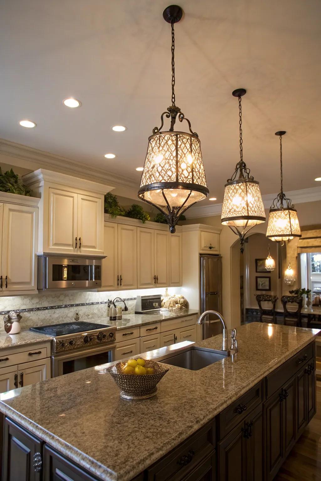 Lighting fixtures with a variety of styles can enhance the personality of your kitchen.