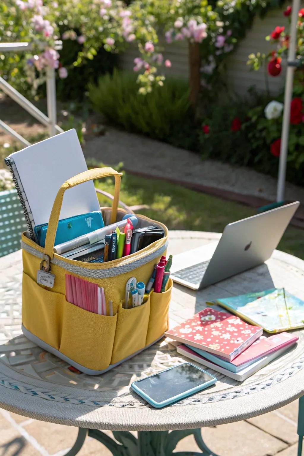 Portable caddies provide adaptability and ease.