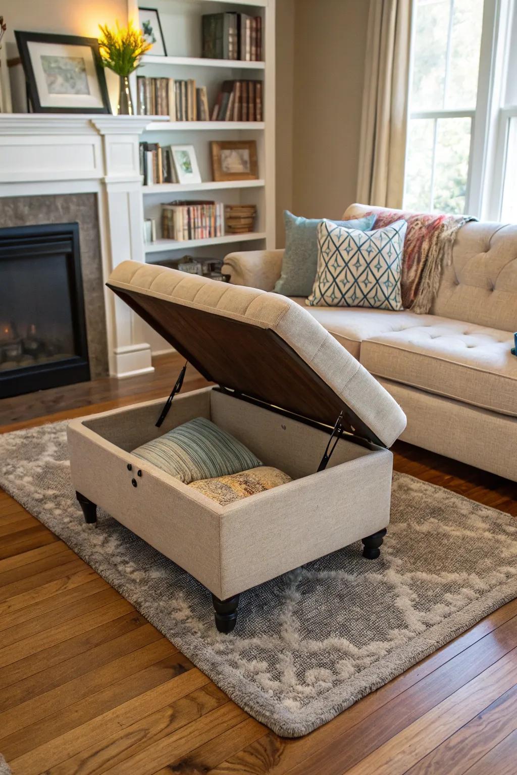 A fashionable ottoman with concealed storage capacity