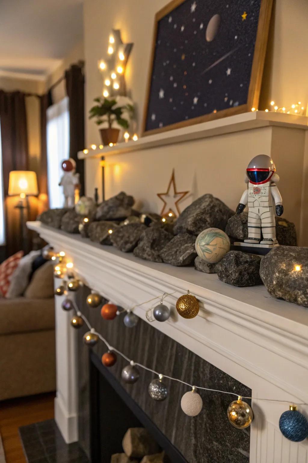 Meteorite pieces render unparalleled and intriguing mantel ornamentation.