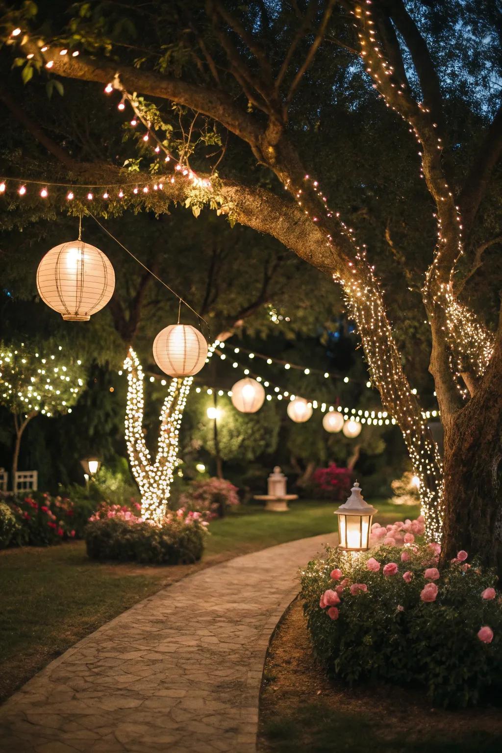 A garden revolutionized by the gentle warmth of subtle illumination.