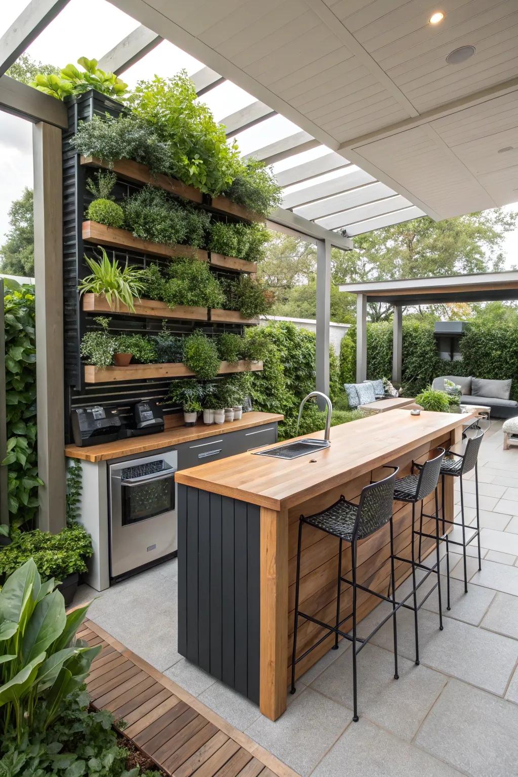Foliage breathes life and vibrancy into your outdoor culinary bar.