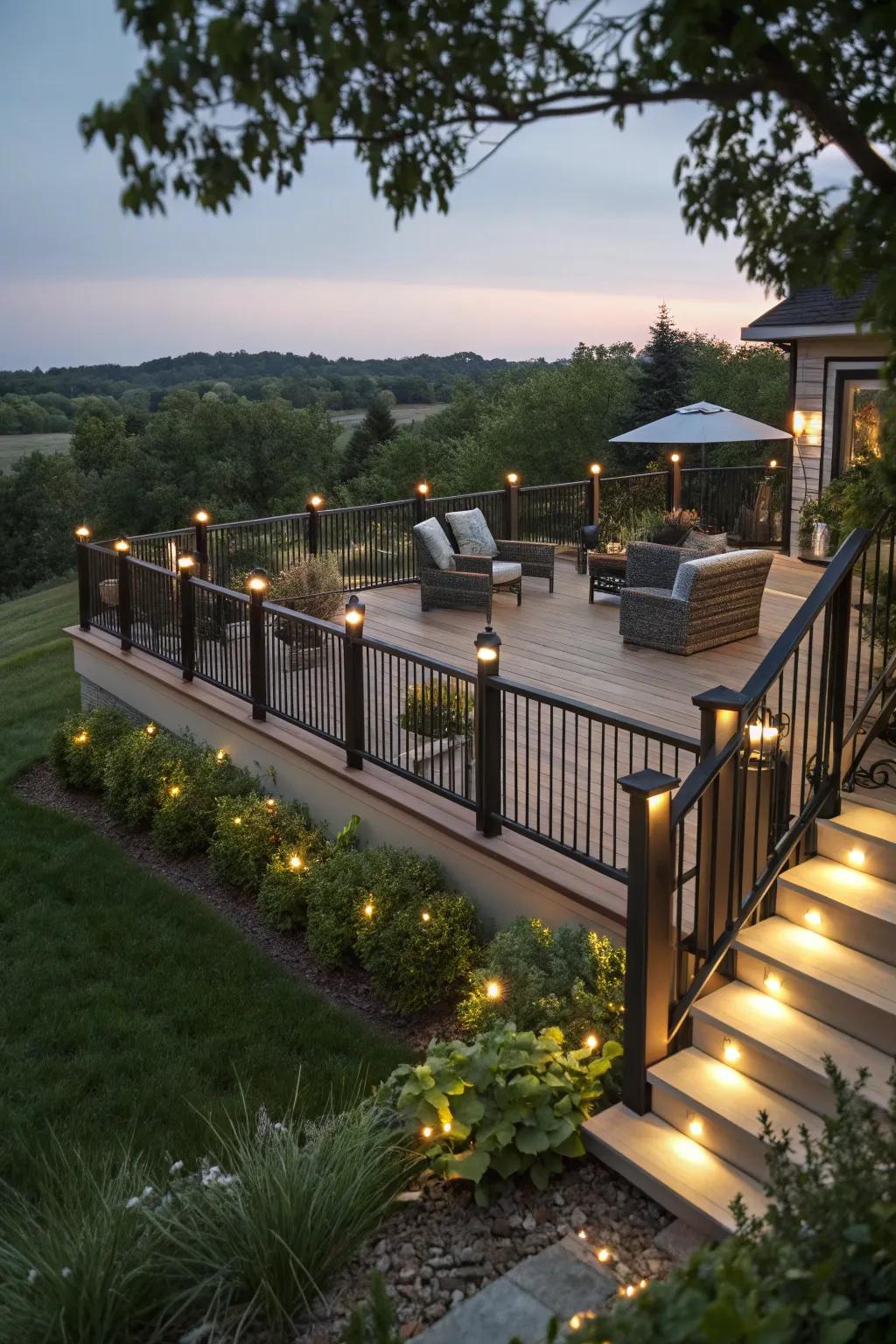 Enhance your terrace with softened under-rail illumination.