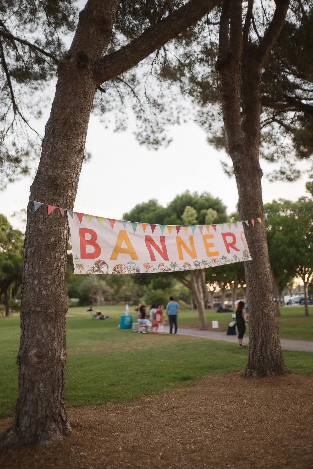 Personalized banners add a celebratory touch to park gatherings.