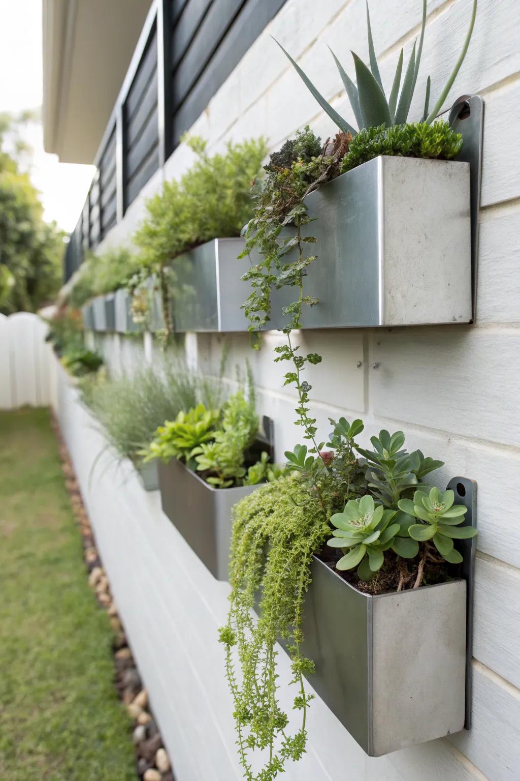 Permit your flora to radiate within understated metallic containers.