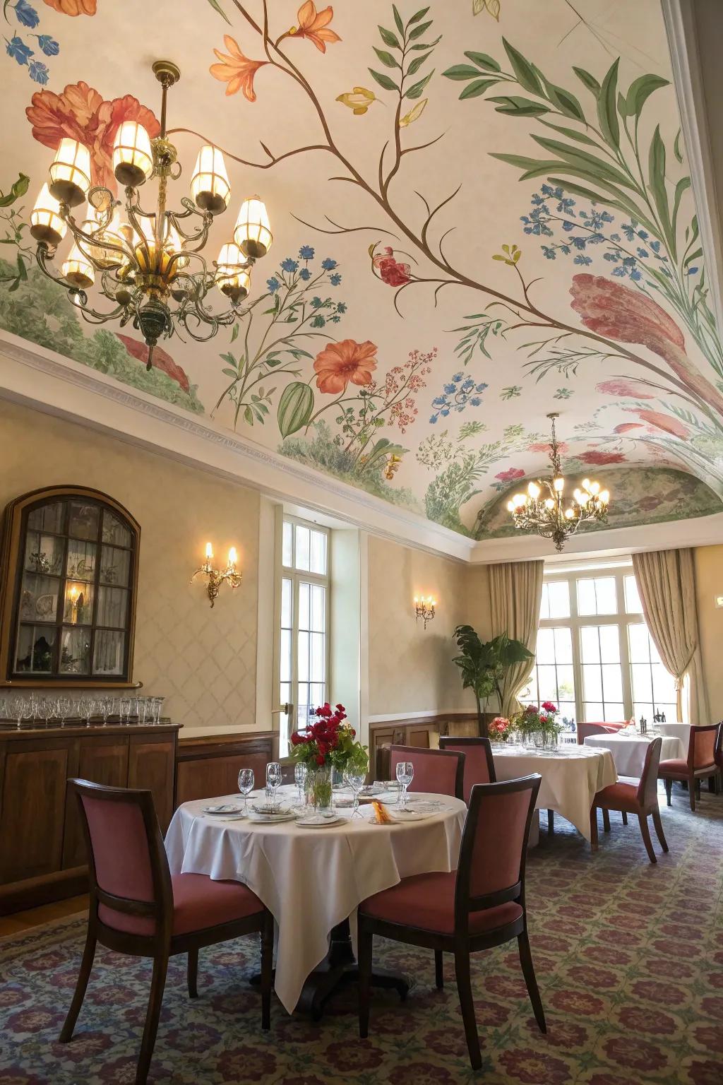 Botanical murals introduce a touch of nature to your overhead decor.