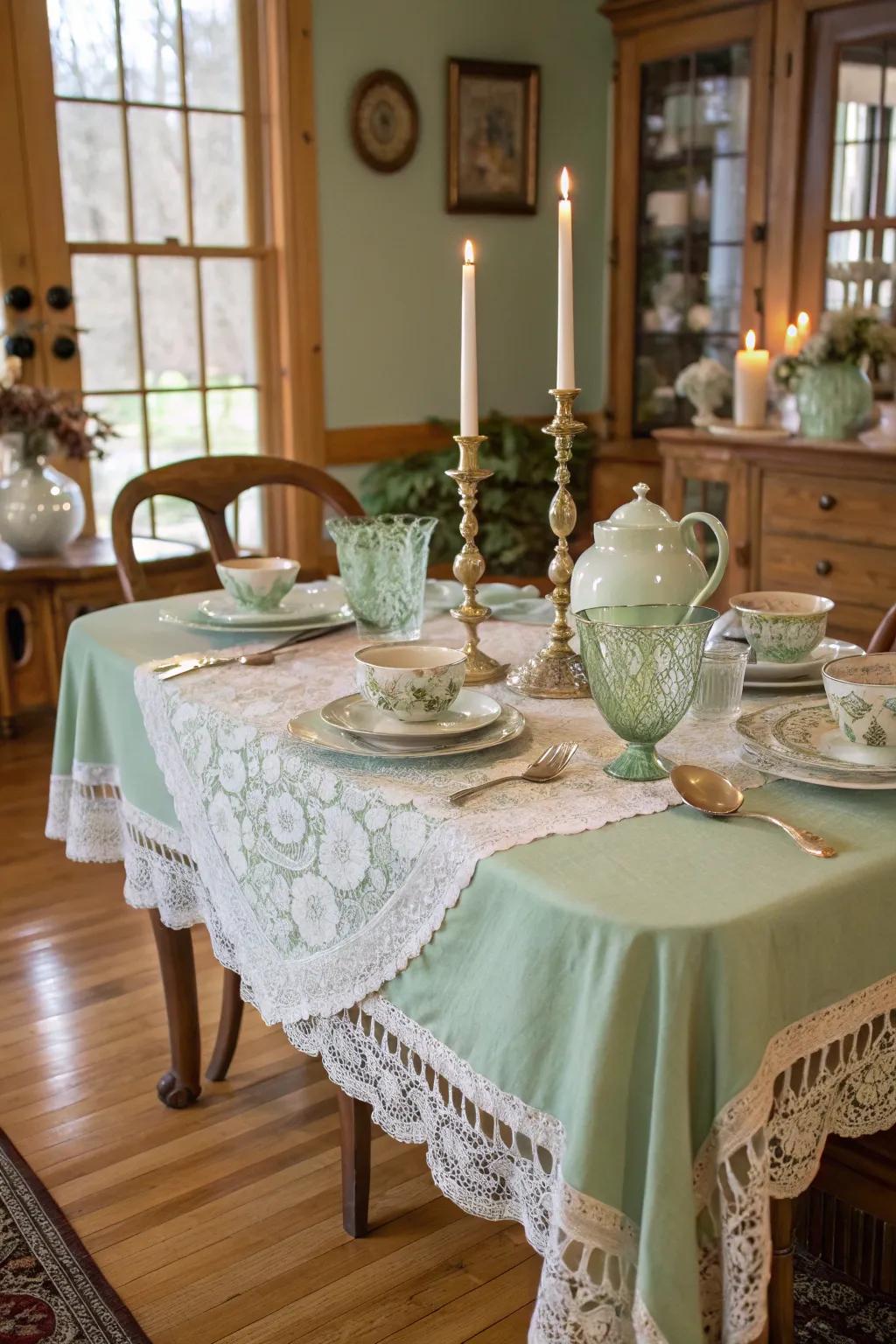 Sage green finish gives your table a charming vintage feel.