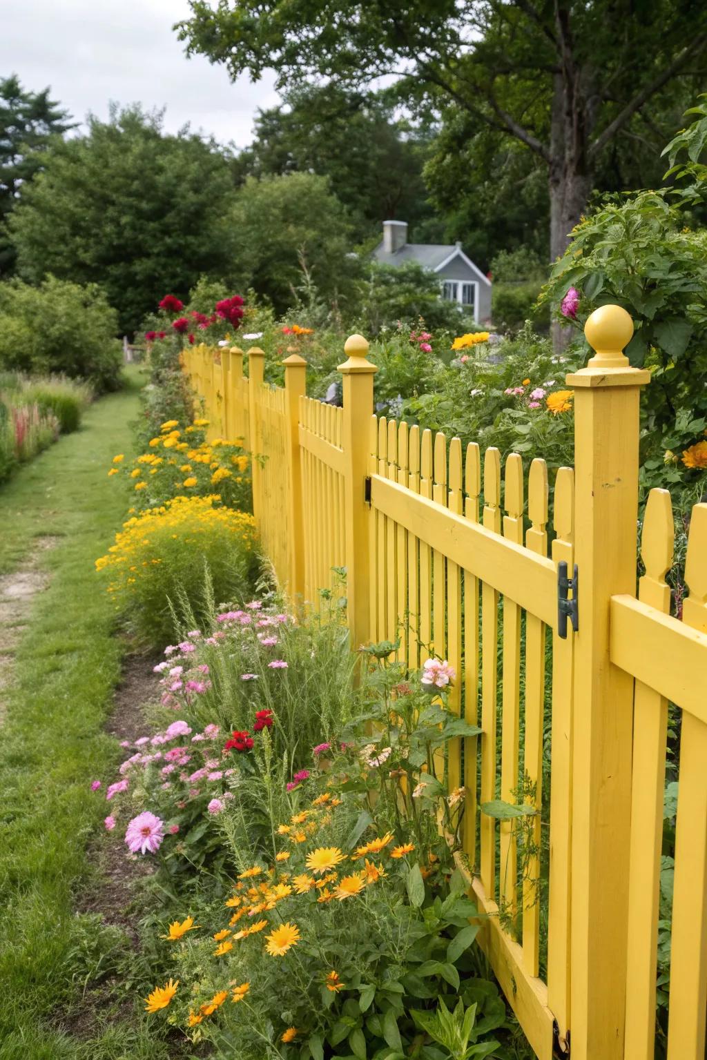 A sunny yellow fence enhances any outdoor landscape.