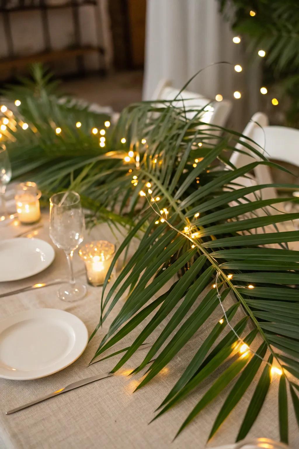 Twinkling lights impart a magical essence to palm centerpieces.