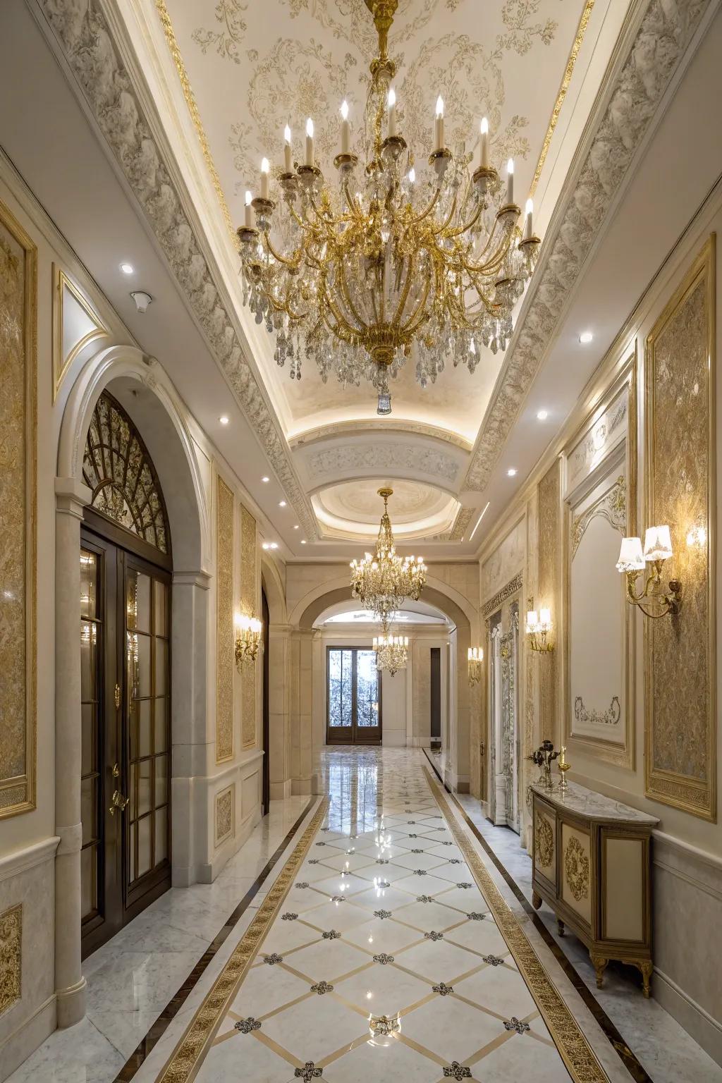 Light fixtures beautifully enhance panel ceilings.