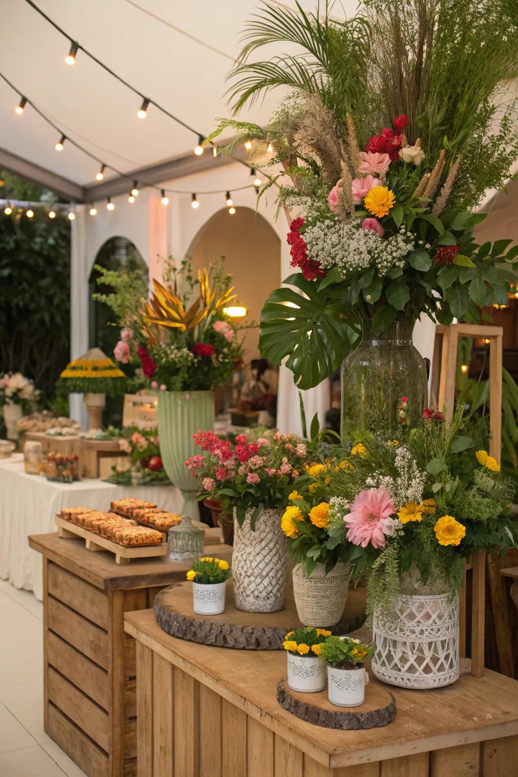 Organic accents, like fresh flowers, introduce vibrancy to any event.