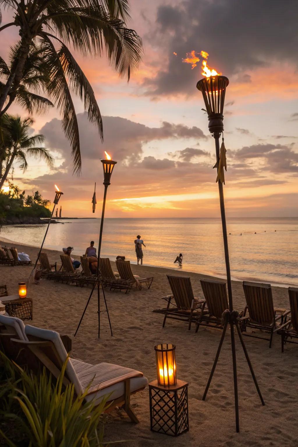 Witness the perfect sunset at a beach party.