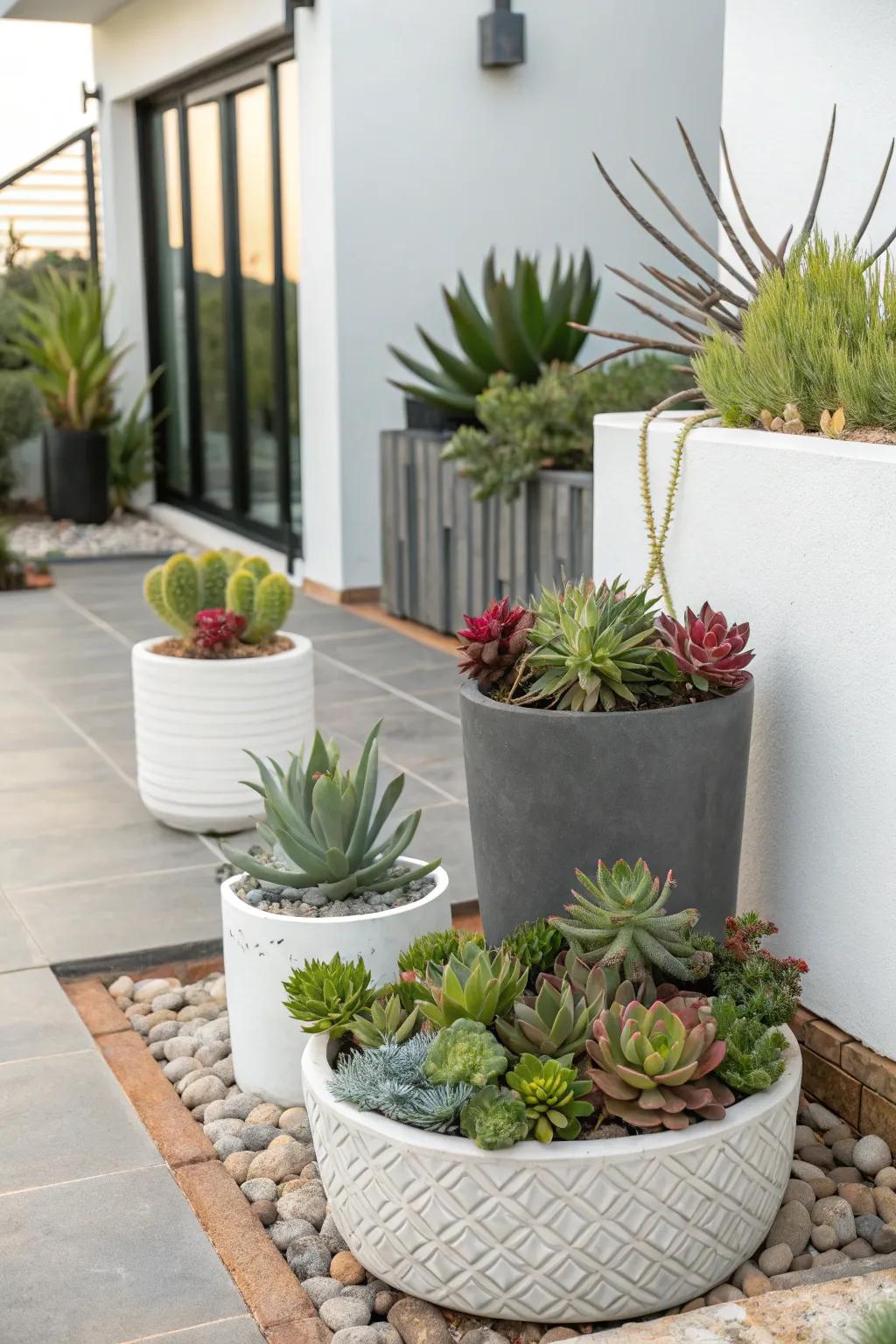Achieve a modern look with stylish water-storing plants.
