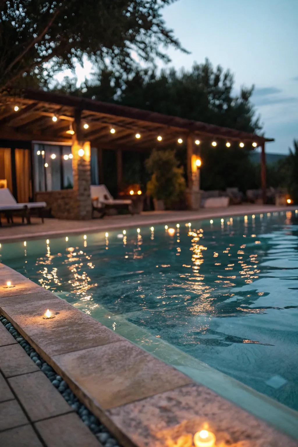 Design nighttime atmosphere using subtle pool illumination.