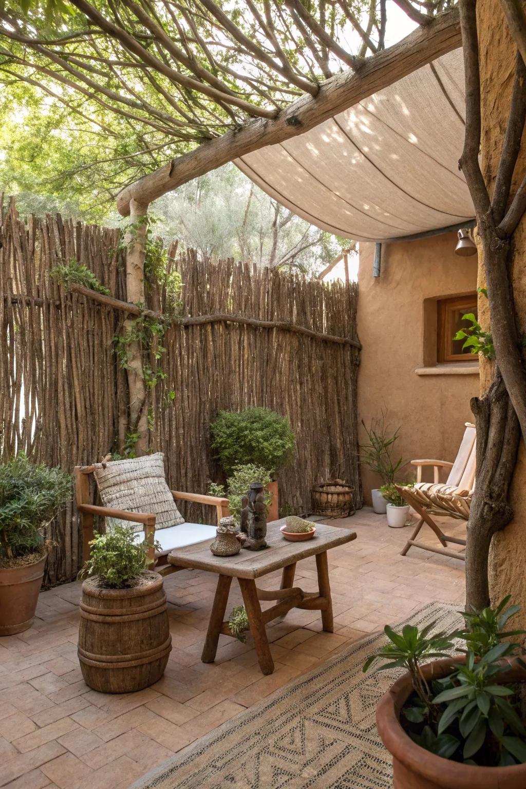 Organic textures bring a rustic ambiance to privacy, blending flawlessly with the outdoors.
