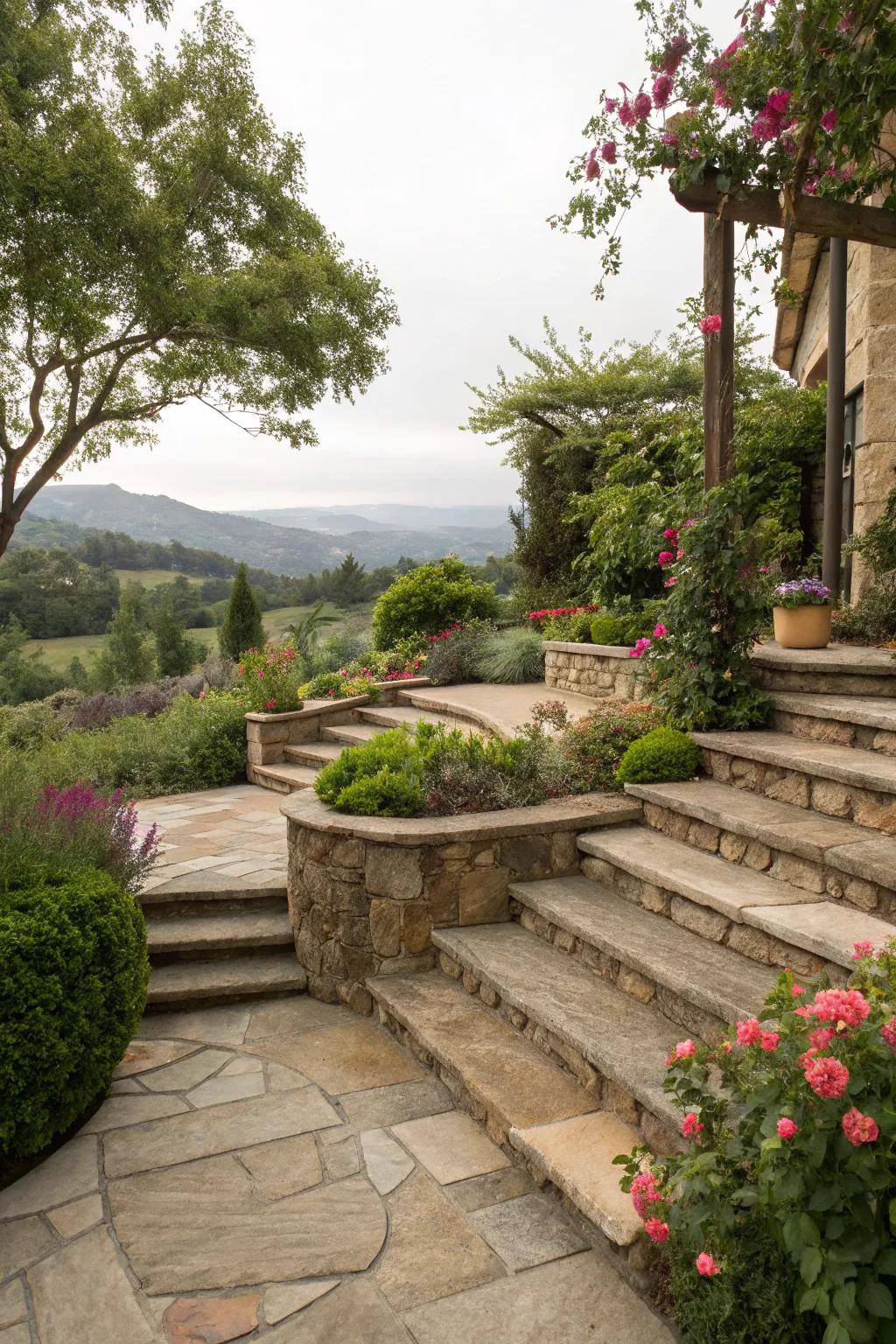Tiered steps add dimension and interest.