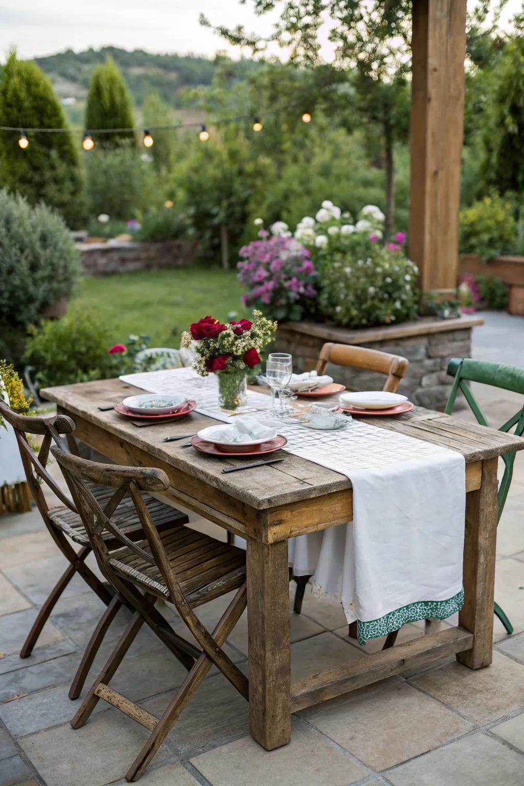 A captivating dining arrangement ideal for open-air meals.