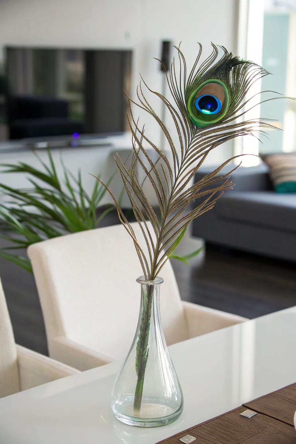 Minimalist elegance featuring a solitary plume bird quill.