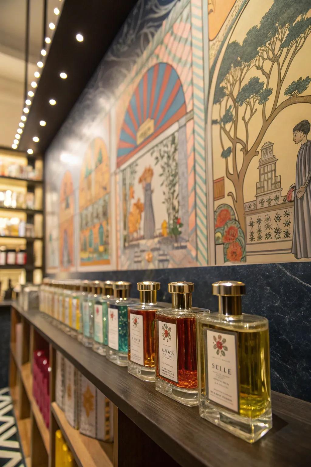 An artistic ambiance elevates your fragrance display to new heights.