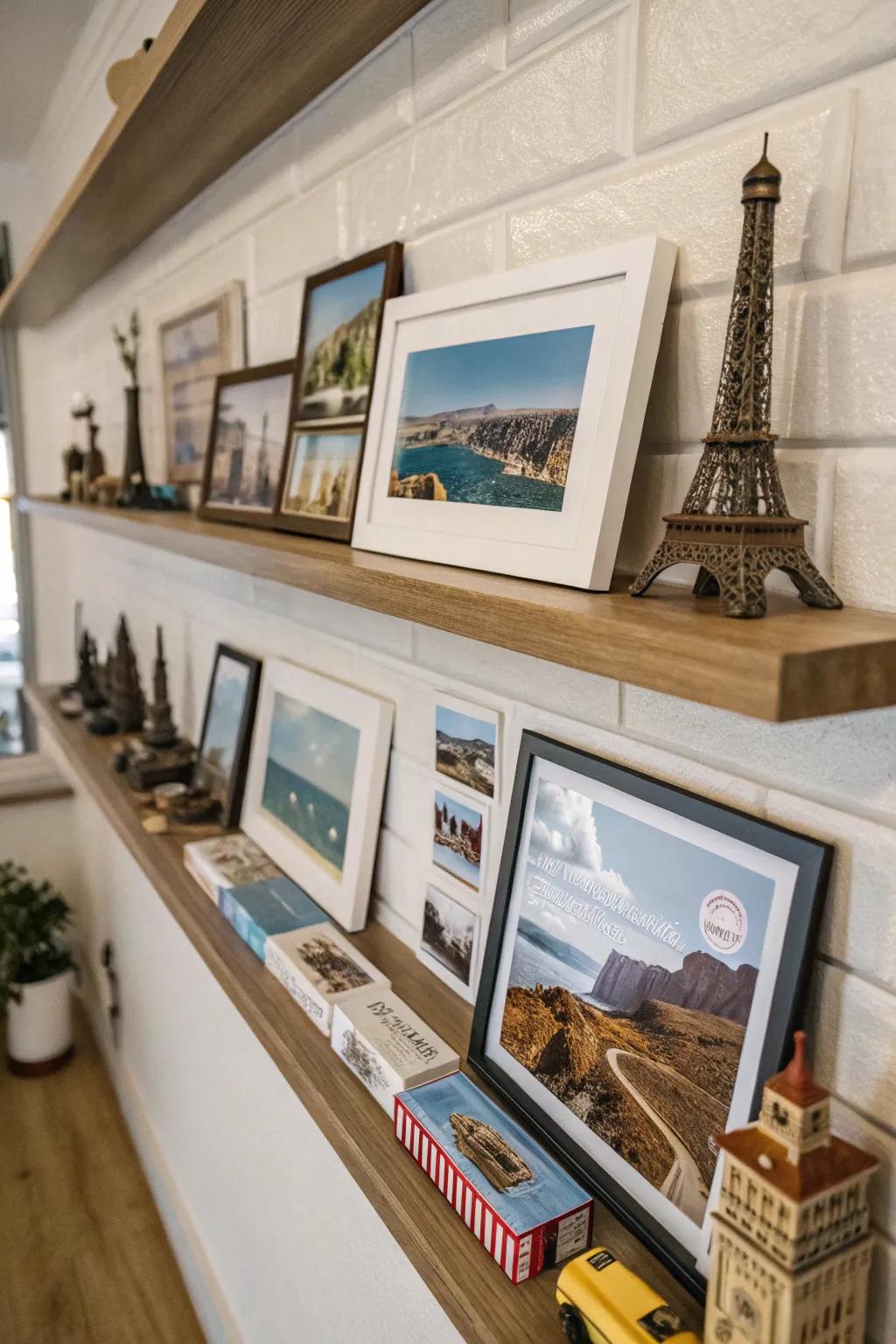 A themed arrangement on a display ledge conveys a narrative.