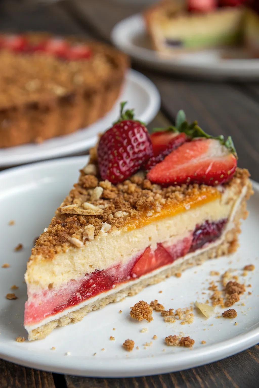A pie slice showcasing contrasting textures.