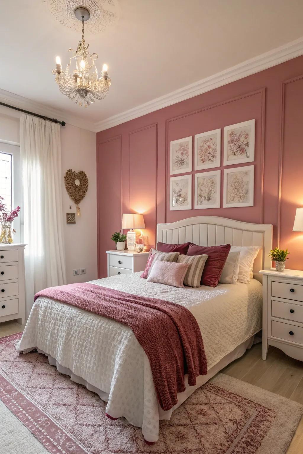 Calm rose tones contribute warmth and stability to your bedroom.