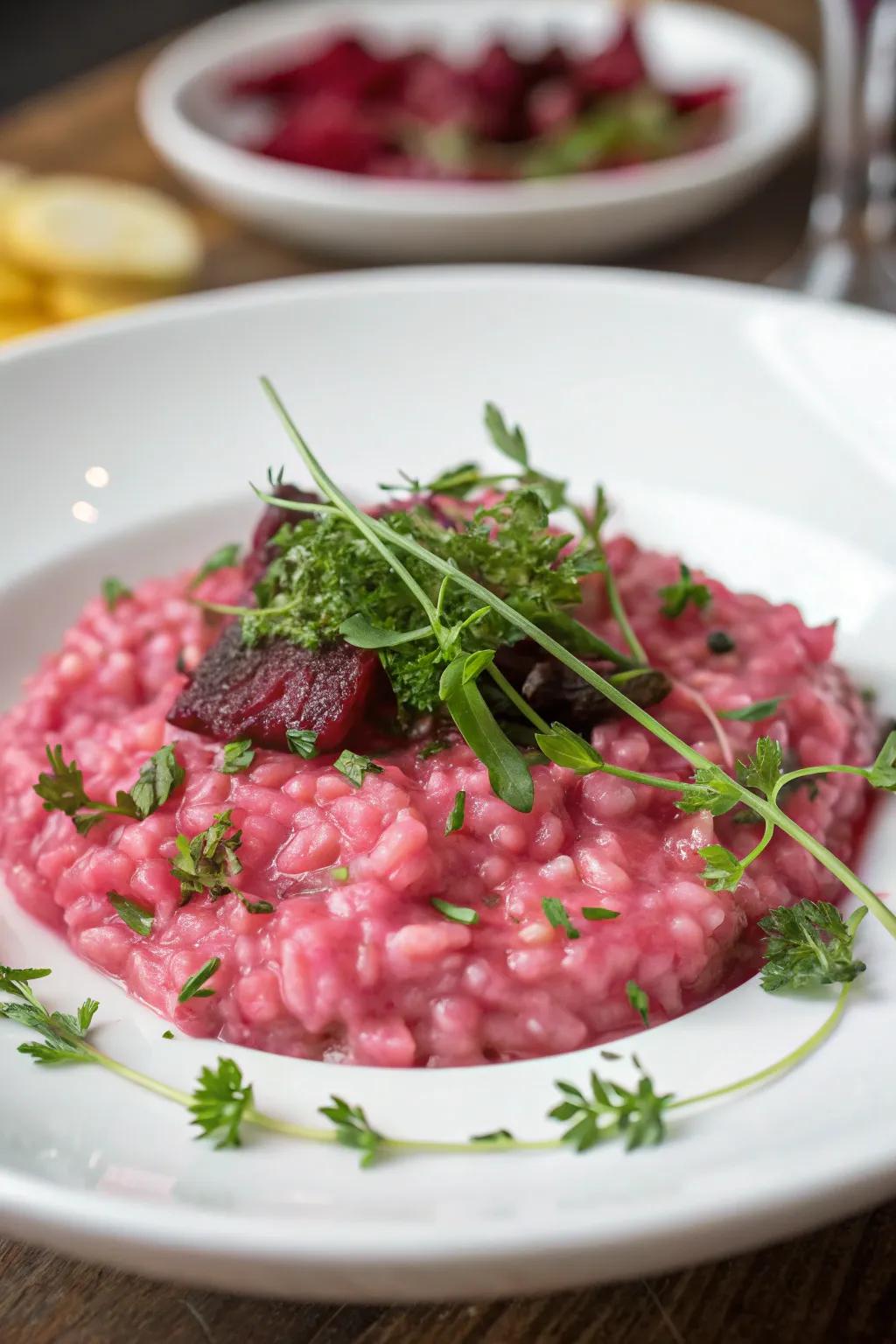 Rose-colored grain dish is a velvety and vibrant enhancement to any meal.