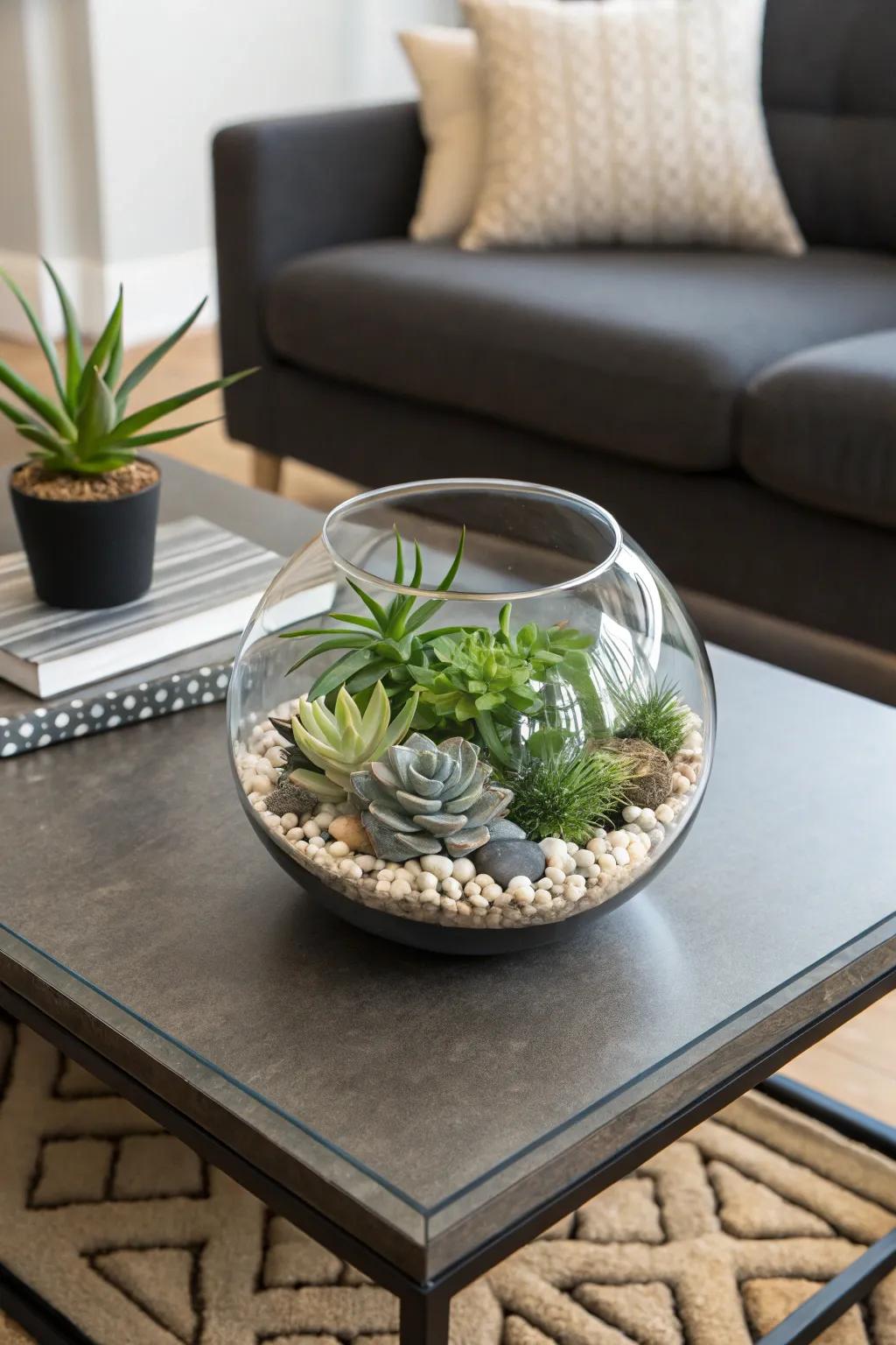 Design a miniature garden with a captivating terrarium.