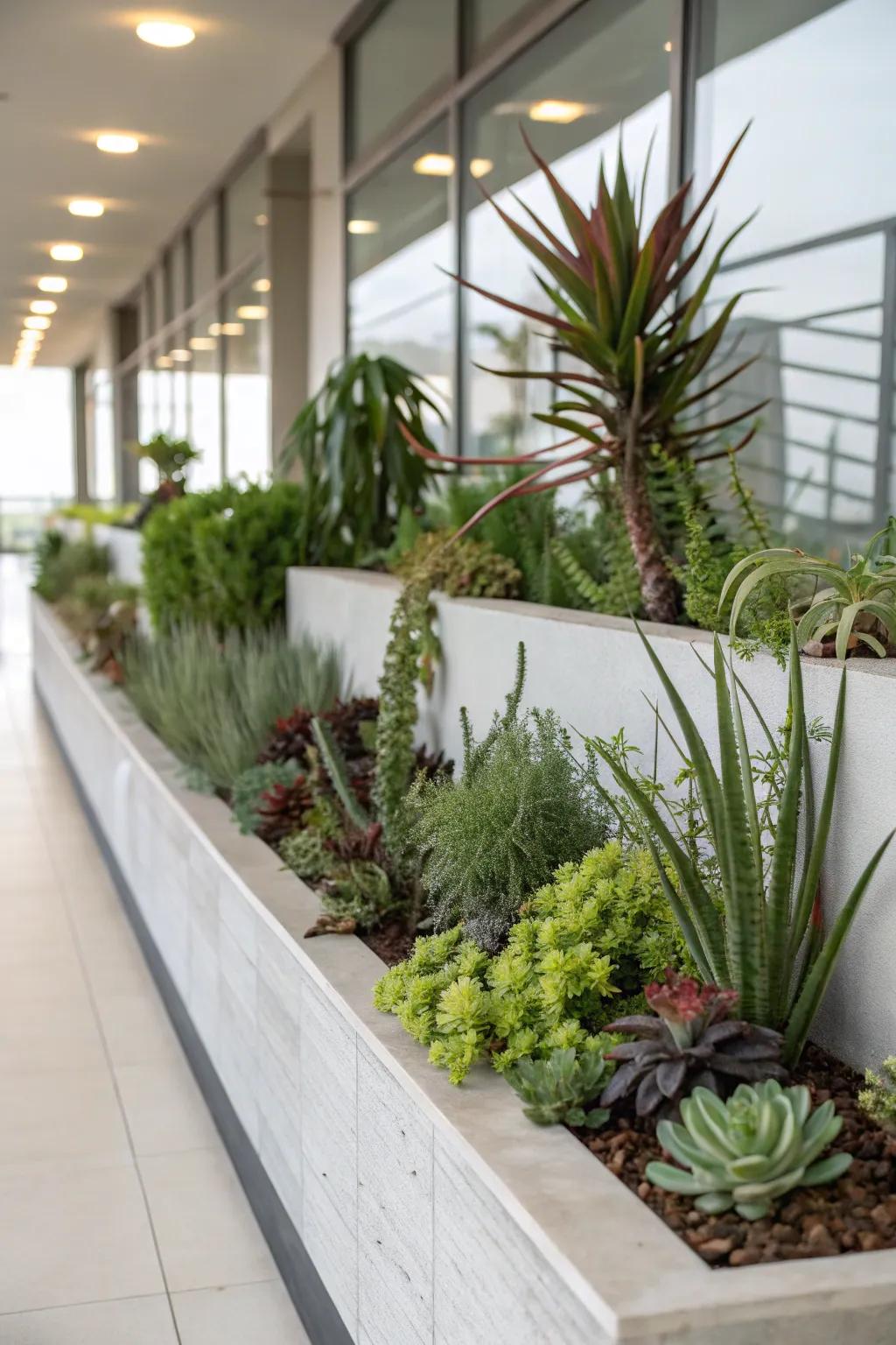 This plant ledge gains depth and interest from varied plant elevations.