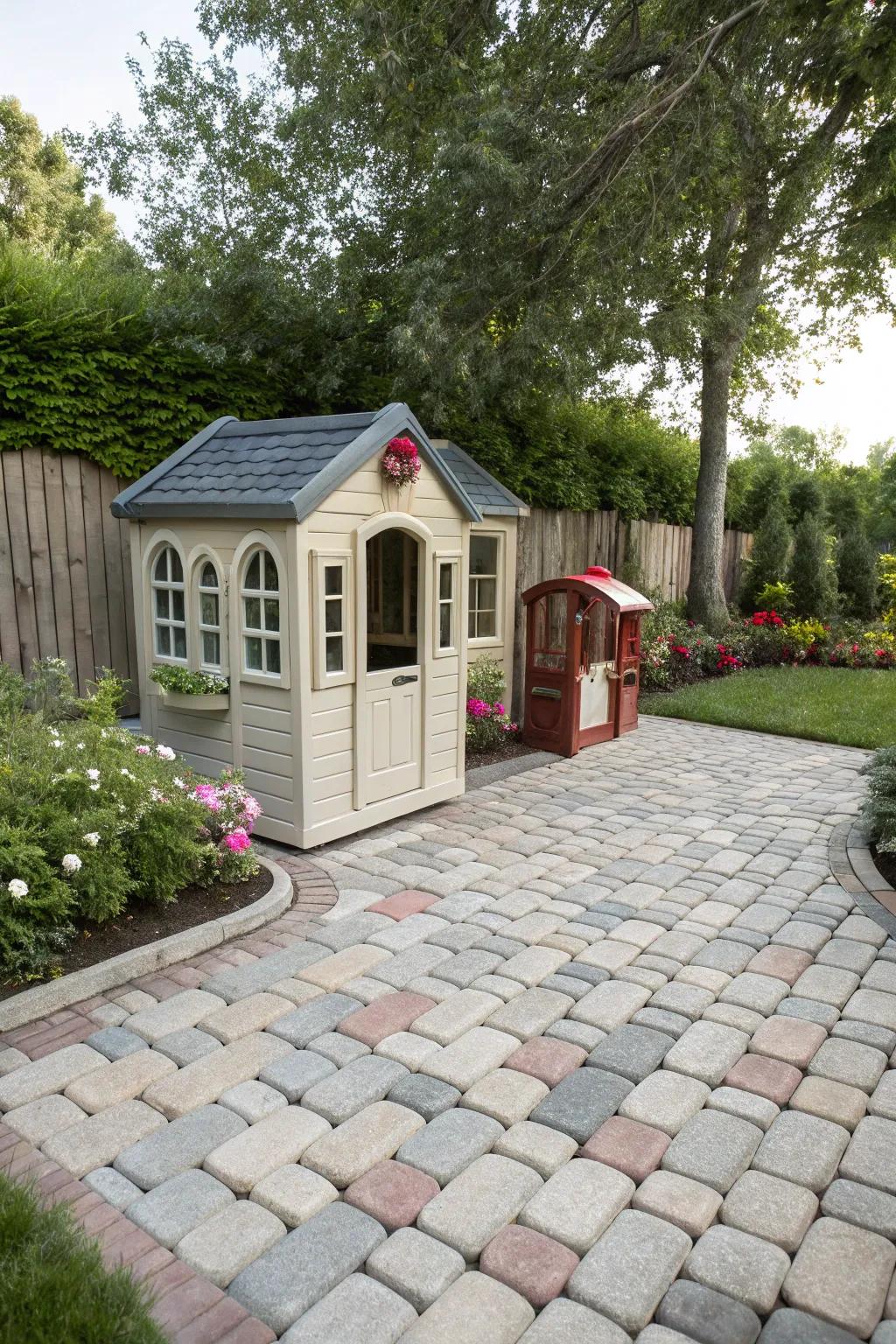 Paving bricks provide a neat and resilient base for playhouses.