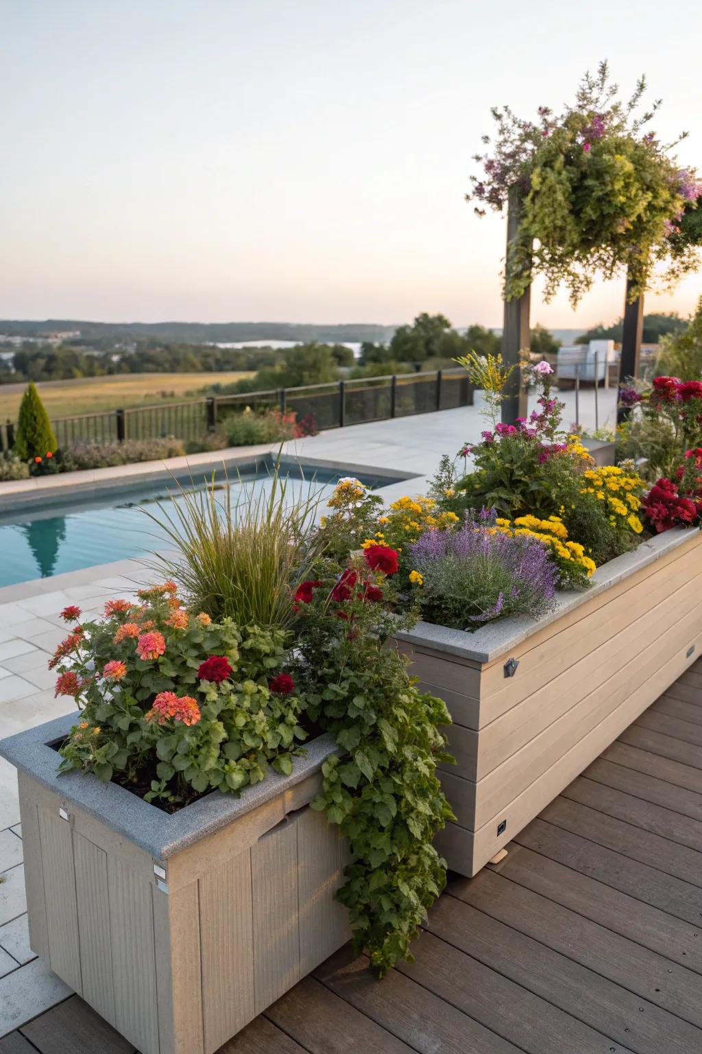 Enhance greenery and charm with integrated planters.