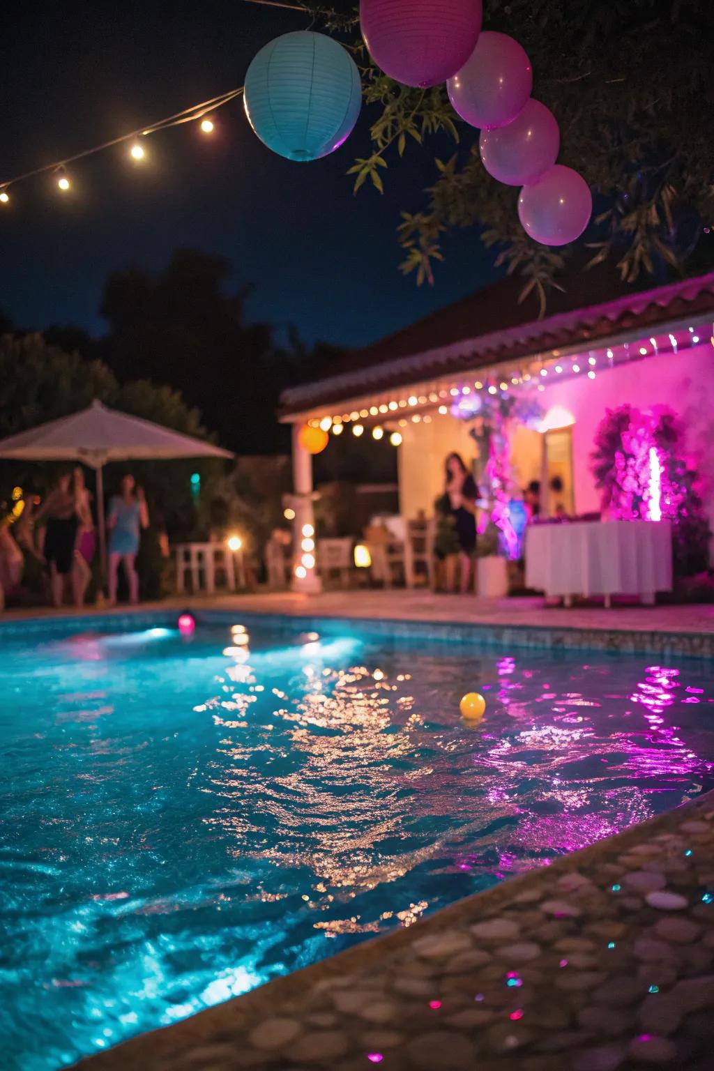 Colored illumination turns your pool area into a dynamic party sector.