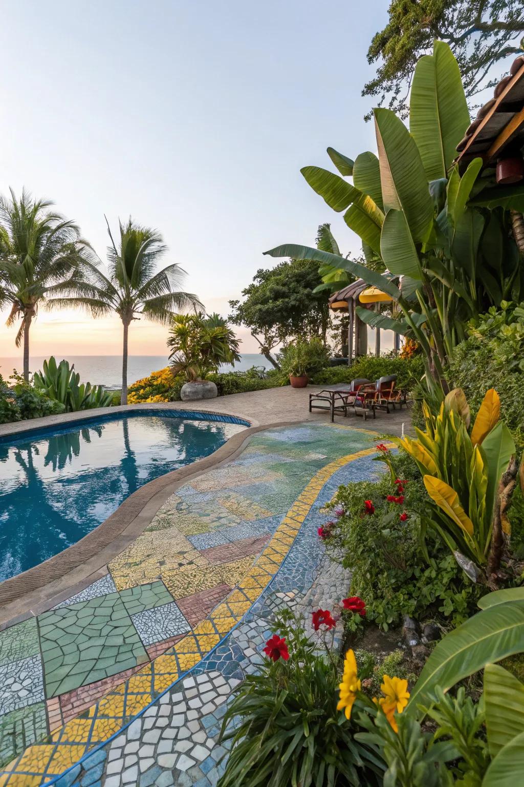 Mosaic designs bring vibrant color to your pool area.