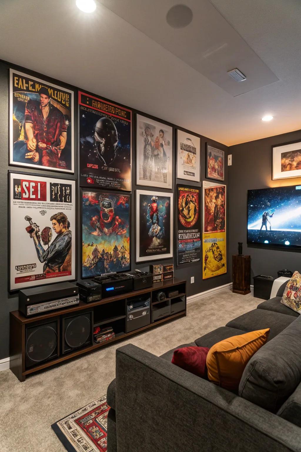 A recreational area enhanced with pop culture posters.