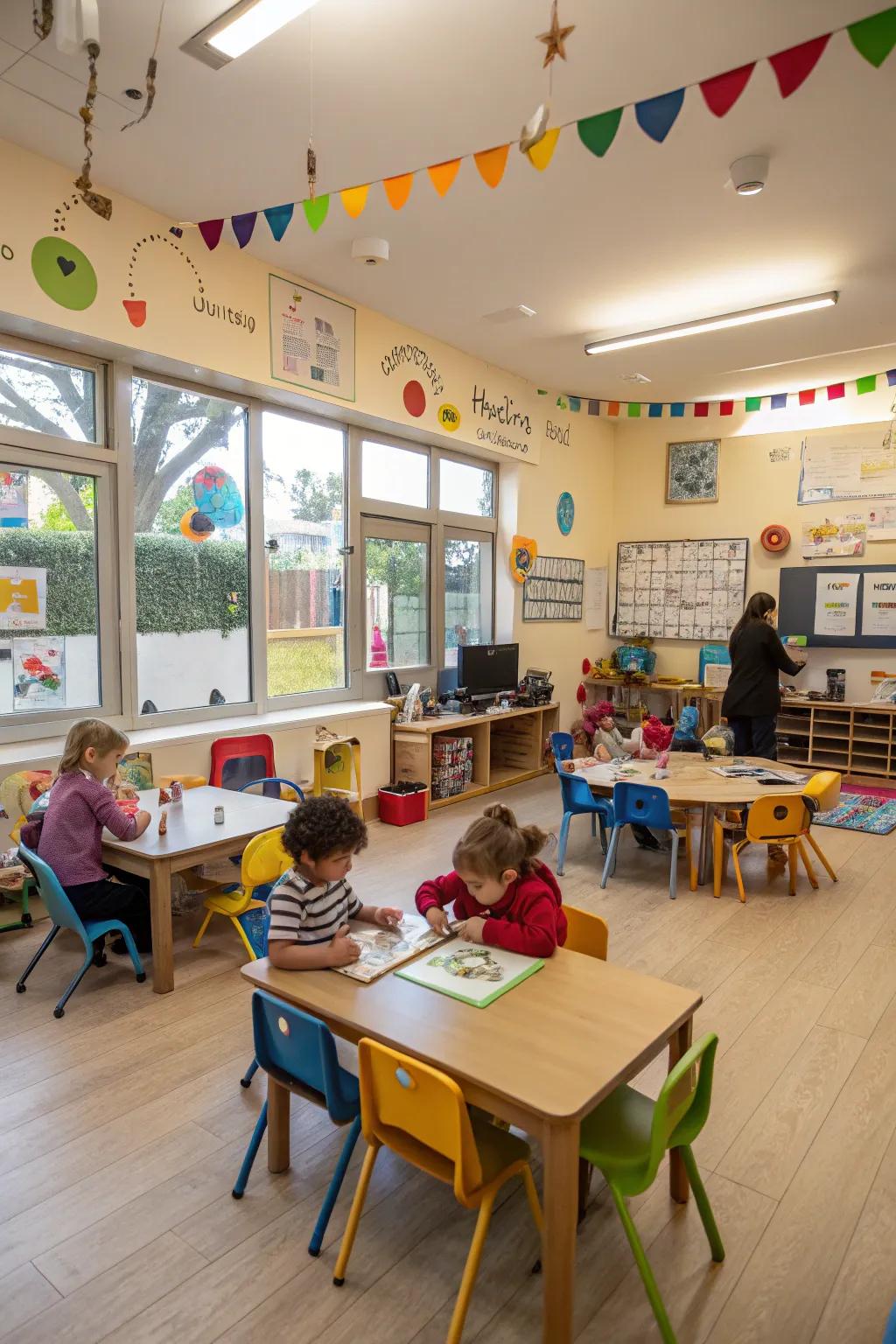 A configuration that promotes collaboration and cooperative effort.