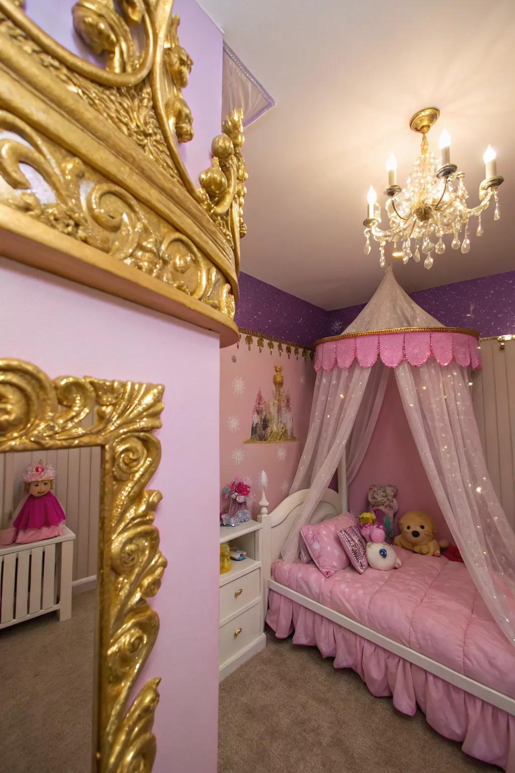 Ceiling trim adds a regal detail to the room.