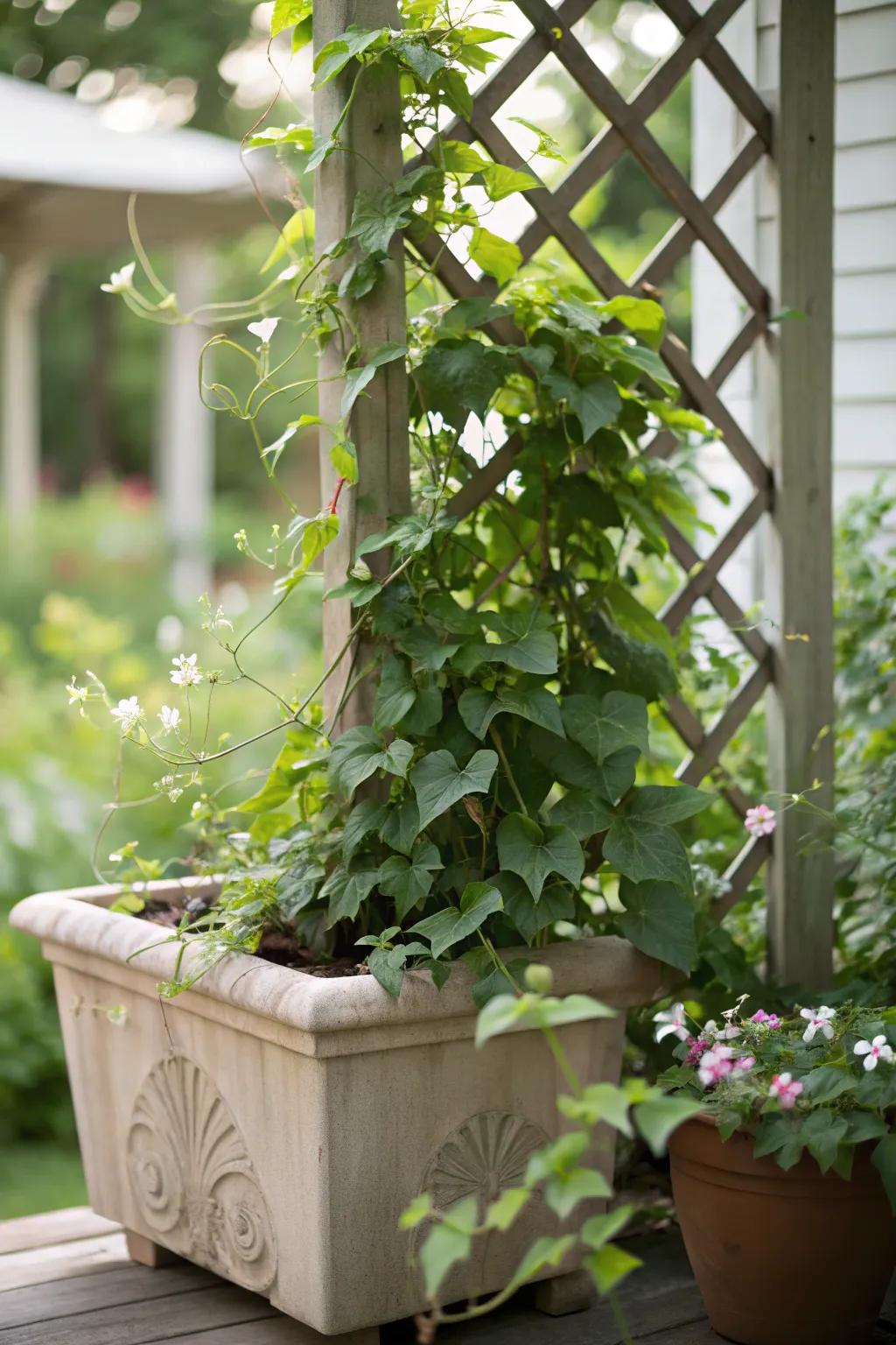 Unite planters and screens for a dual-purpose solitude feature.