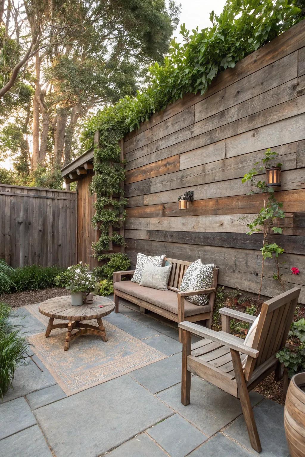 Reclaimed timber partitions proffer rustic charm and sustainable privacy.