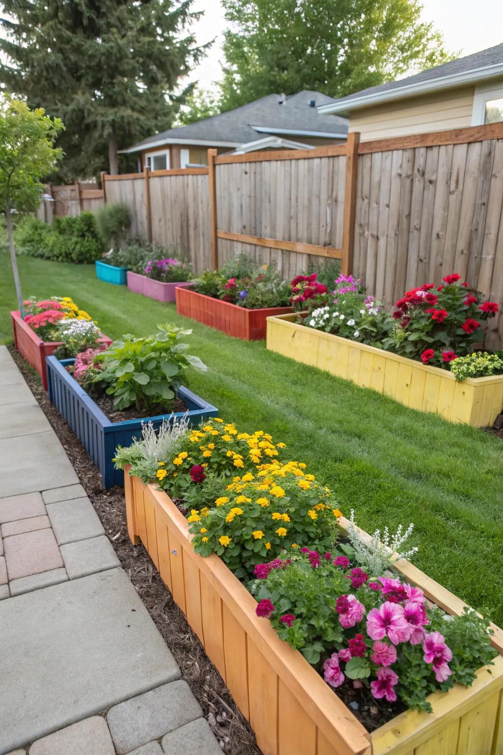 Green spaces filled with blossoms crafting a vibrant boundary.