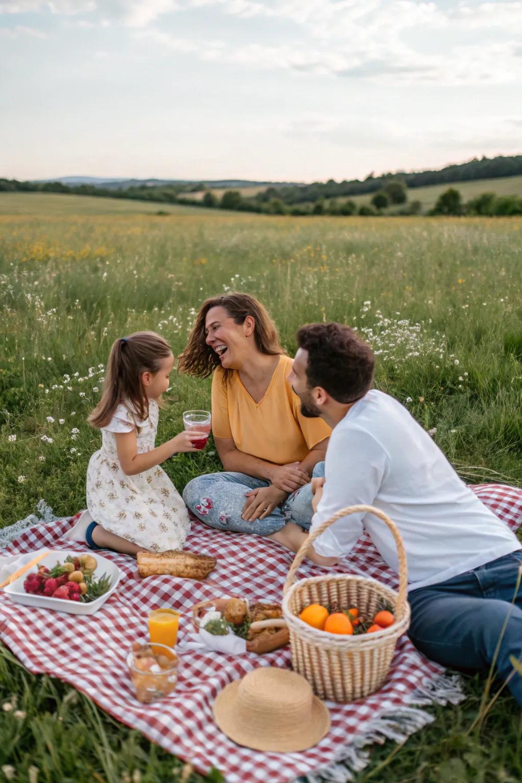 A picnic layout encourages warmth and real interactions during your photoshoot.
