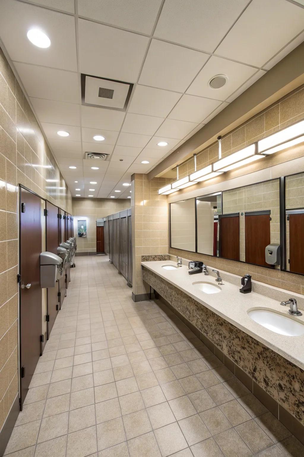 Effective layouts streamline user flow in public restrooms.