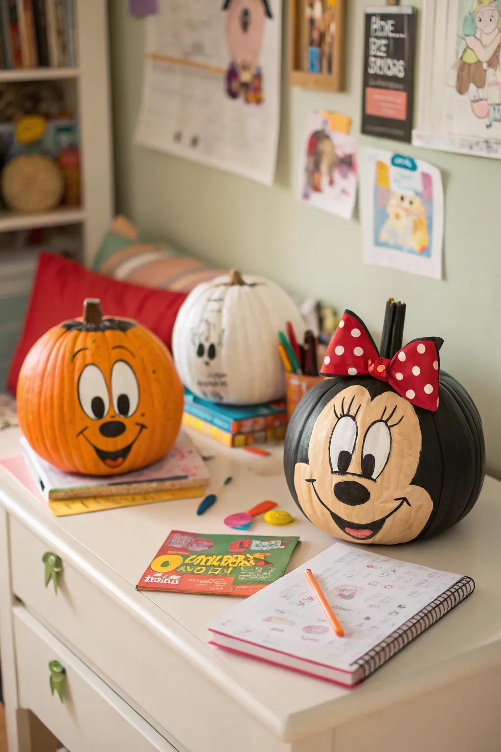 Animated personality pumpkins manifesting cherished shows.