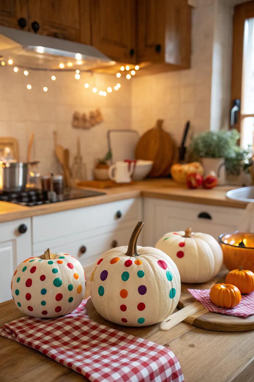 Spread happiness in your space with cheerful polka dot pumpkins.