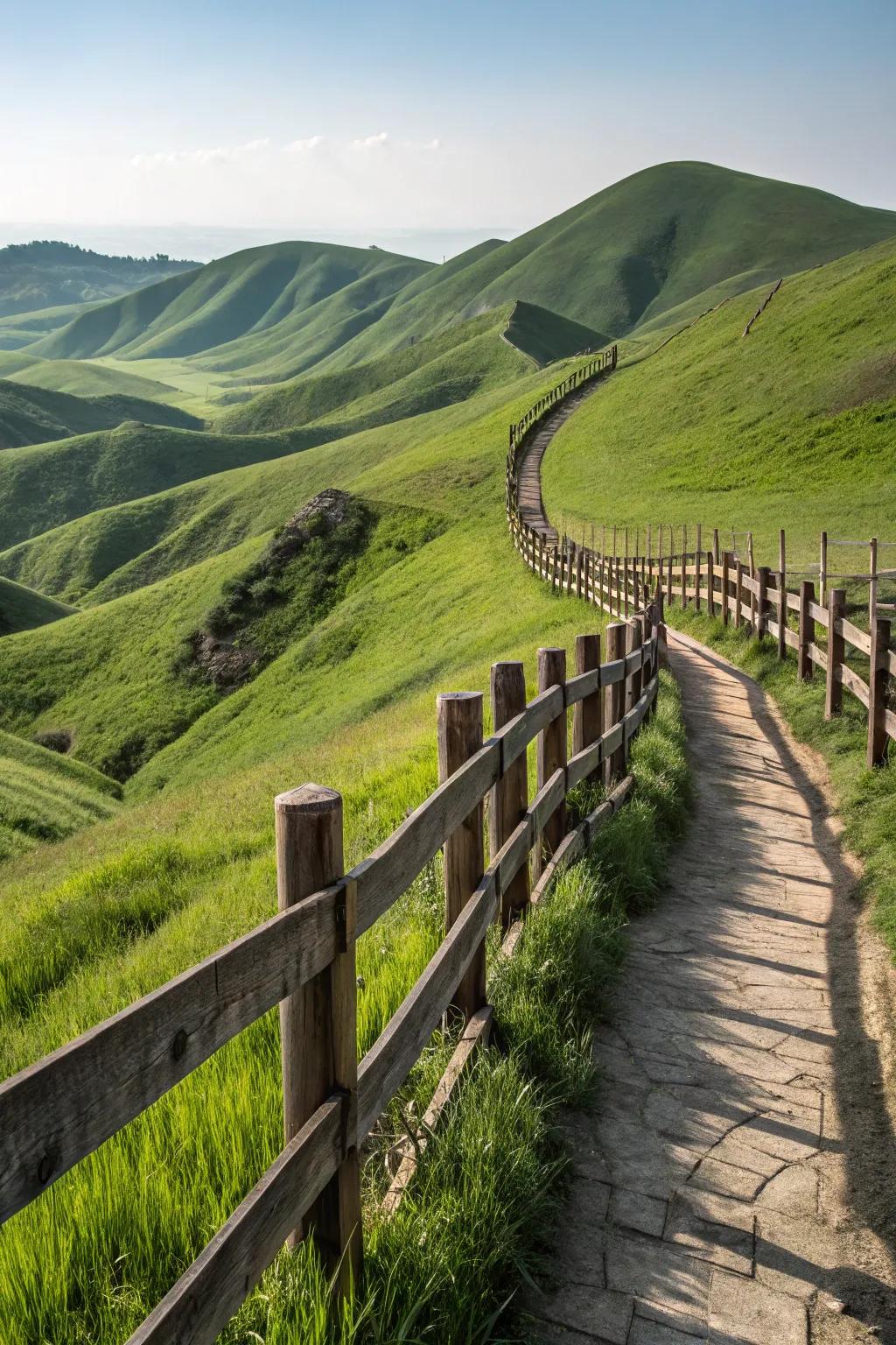 A fence gracefully adjusts to the undulating landscape.